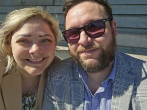 Louise and her husband Ben, enjoying their day out post-surgery!